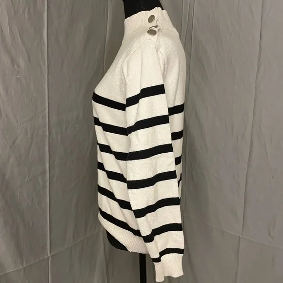 Kirundo Striped Black and White Turtleneck Sweater w/ Button Detail - Picture 4 of 7